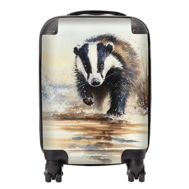 Warren Reed - Designer Wading Badger Watercolour Suitcase in Brown Size: Small Brown Unisex Small