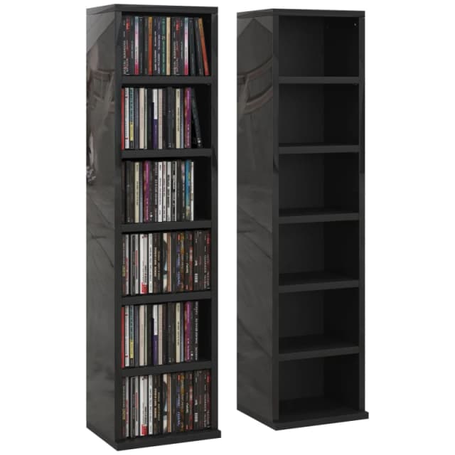 HOMCOM Set Of 2 Cd Storage Units With Adjustable Shelves High Gloss Black 833-872V01BK