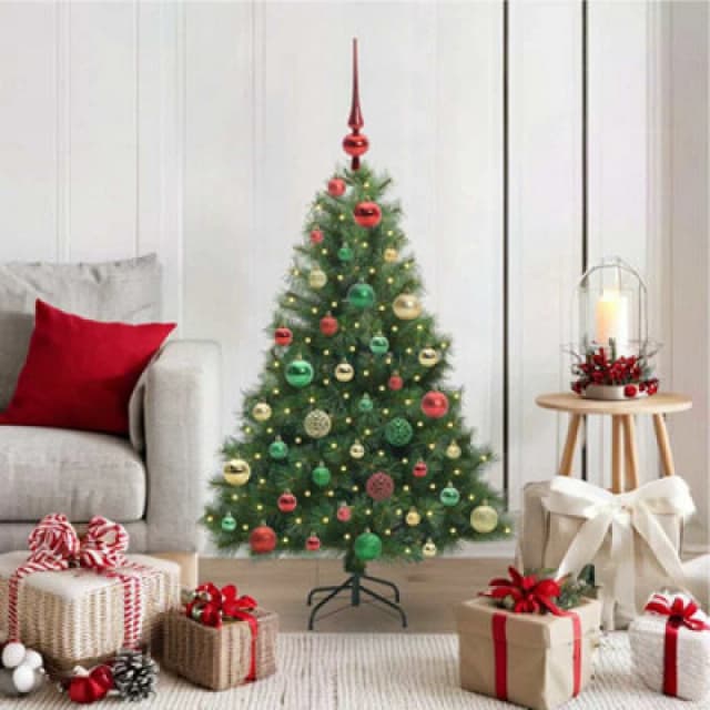 vidaXL Artificial Christmas Tree with 150 LEDs, Multicolour Balls Green 120 x 74cm PE and PVC, Green 3397765