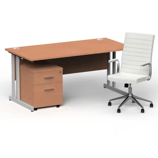 Dynamic Office Solutions Impulse 1600mm Cantilever Straight Desk With Mobile Pedestal and Ezra White Executive Chair BUND1362