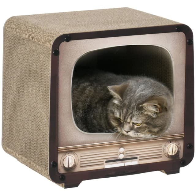 PawHut Pawhut - tv Shape Cat Scratching Board with Catnip, for Indoor Cats, Brown 5056725557294
