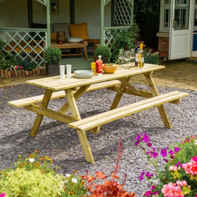Rowlinson Traditional Softwood 8 Seat Picnic Table 1.8M