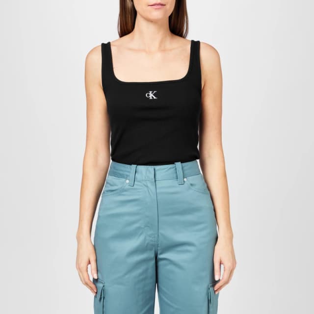 Calvin Klein Jeans Cropped Monogram Tank Top - Black 10