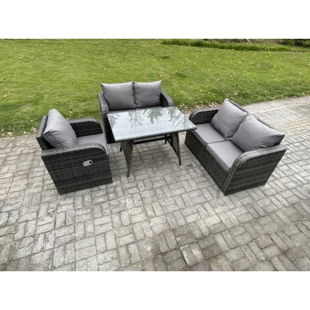 Fimous Outdoor Garden Dining Sets Rattan Furniture With Dining Table Armchairs Love Sofa Dark Grey Mixed Dark Grey