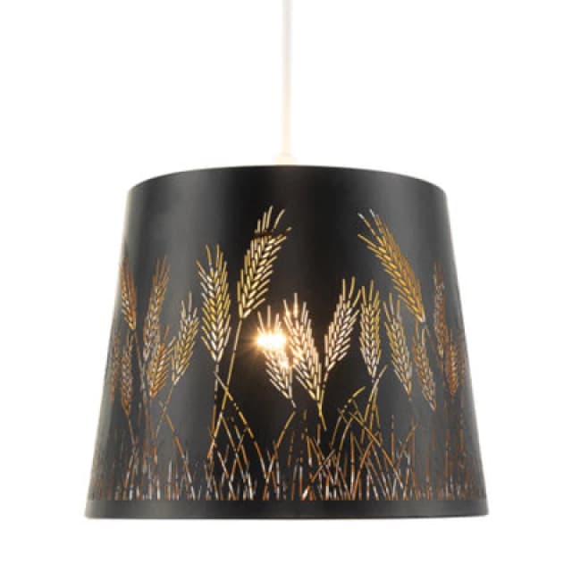 Happy Homewares Corn Field And Grass Laser Cut Black Pendant Shade With Gold Inner