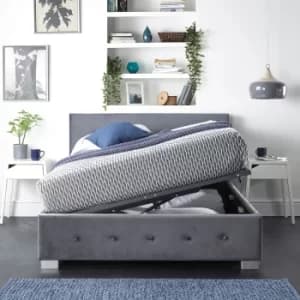 Side Opening Ottoman Storage in Grey Plush Velvet, Double