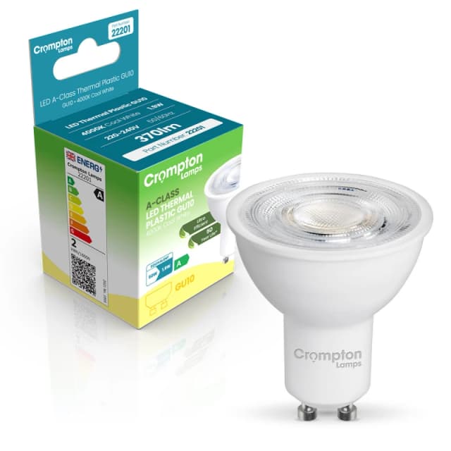 Crompton LED Ultra-Efficient GU10 Spotlight Light Bulb 1.9W Cool 4000K Halogen Replacement A-Rated in