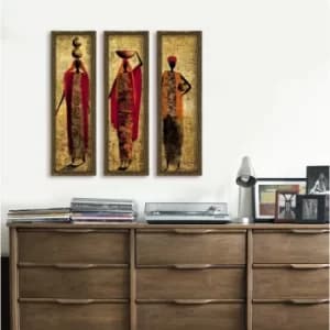 MZM391 Multicolor Decorative Framed MDF Painting (3 Pieces)