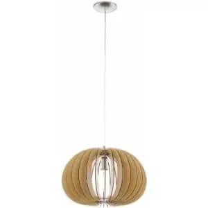Pendant Light Colour Satin Nickel Shade Maple Wood Bulb Pumpkin Shape E27 1x60W