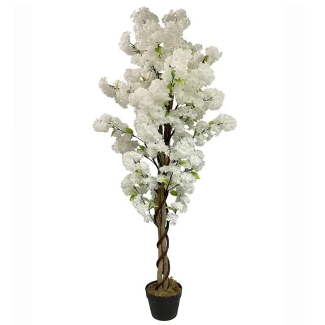 Leaf Artificial Blossom Tree White 150cm 5ft Realistic Faux House Plant Fully Potted Botanik White