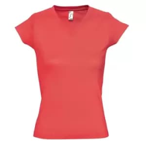 SOLs Womens/Ladies Moon V Neck Short Sleeve T-Shirt (L) (Coral)