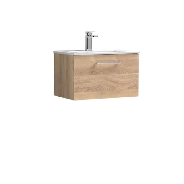 Balterley Bathroom 1 Soft Close Drawer, Wall Hung Vanity Unit, Light Oak, 600mm in Brown Brown Unisex