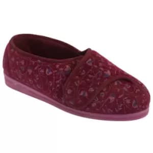 Comfylux Womens/Ladies Helen Floral Superwide Slippers (3 UK) (Wine)