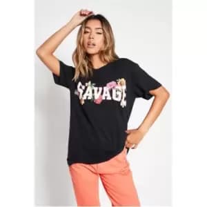 I Saw It First Black Savage Flowers Oversized Graphic T-Shirt - Black