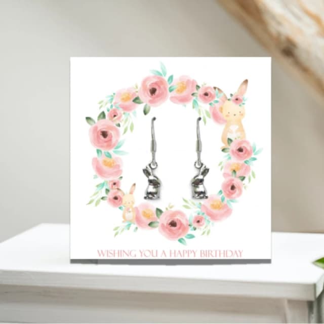 Aye Do Gifts Happy Birthday Bunny Earrings & Gift Card