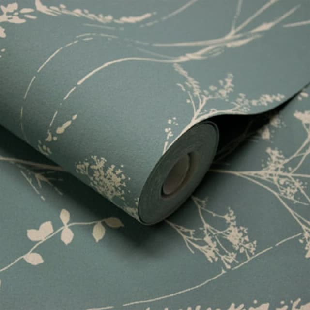 Grandeco Halm Grass & Flower Sprigs Blown Vinyl Wallpaper 10m x 53cm Green A64202