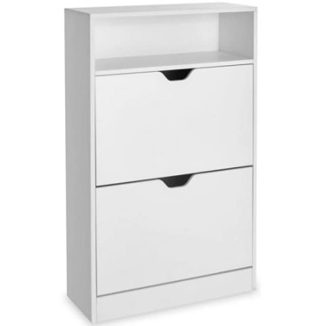 Tectake Shoe Cabinet Calea - 2 Tilt Compartments For 12 Pairs Of Shoes, Open Shelf Space - 60 Cm - White