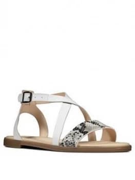 Clarks Bay Rosie Leather Flat Sandal - Grey Snake