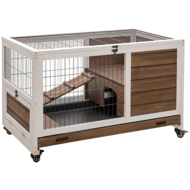 PawHut Wood Elevated 2-Floor Rabbit/Guinea Pig Hutch, Brown D51-126BN