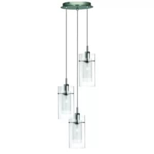 Duo 3 Light Cluster Pendant Chrome, Glass, E14