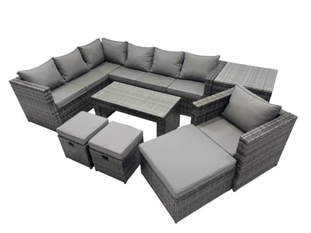 Fimous 8 Pieces Garden Furniture Corner Sofa Set & 3 Footstools Side Table in Dark Grey Dark Grey Unisex