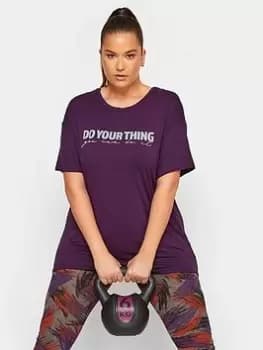 Yours Do Your Thing Grown-On Sleeve Active Top Violet, Purple, Size 16, Women
