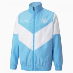 PUMA x First Mile Man City Prematch Youth Football Jacket, Light Blue/White, size 7-8 Youth, Clothing