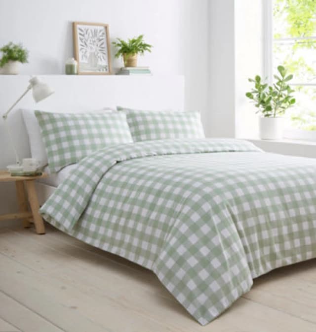 Portfolio Home Gingham Check Sage Single Soft Easy Care Bed Linen Bedding Duvet Cover Quilt Set With Pillow Case