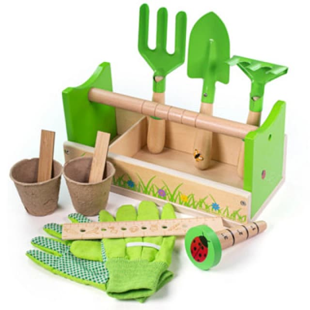 Bigjigs Toys Gardening Caddy and Toy Tools Green