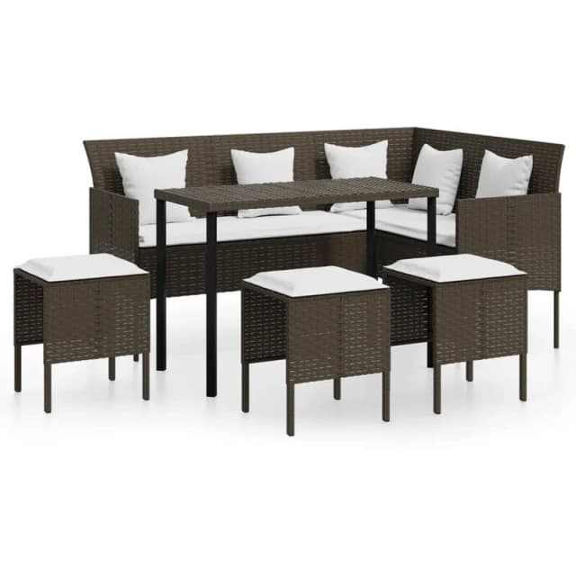 VIDAXL 5 Piece L-shaped Couch Sofa Set with Cushions Poly Rattan Brown Vidaxl 8720286816486