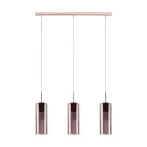Pendant Light Satin Nickel Shade Copper Coloured Glass Vaporized Bulb E27 3x15W