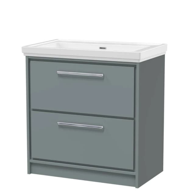 Balterley Floor Standing 2-Drawer Bathroom Vanity, Fireclay Basin, Grey, 800mm in Grey Grey Unisex