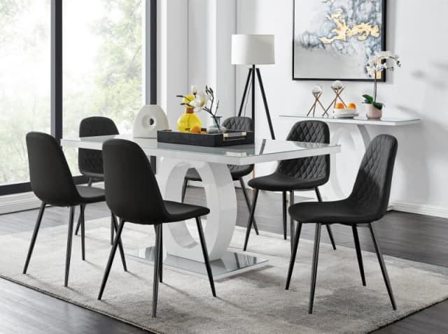 FurnitureboxUK Giovani 6-Seater Grey Glass Dining Table & 6 Corona Faux Leather Dining Chairs in Black Unisex