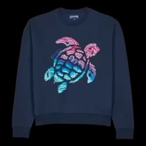 Men Cotton Sweatshirt Embroidered Turtle - Sweet - Blue - Size S - Vilebrequin