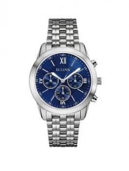 Bulova Blue Sunray Chronograph Dial Stainless Steel Bracelet Mens Watch