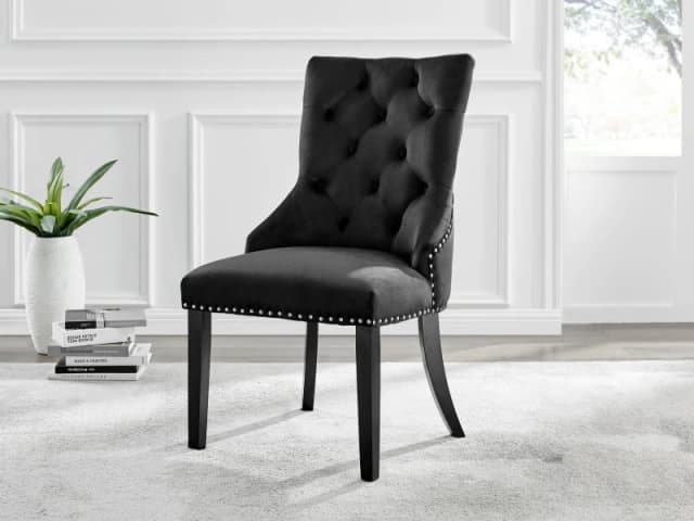 FurnitureboxUK FurnitureboxUK Set of 2 Belgravia Deep Padded Soft Velvet & Chrome Knockerback Dining Chairs With Black Powder Coated Legs Black One Si