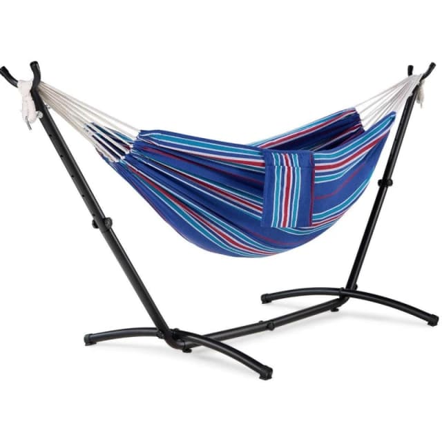 VonHaus Ibiza Blue & Red Hammock with Stand Blue unisex 2 Person