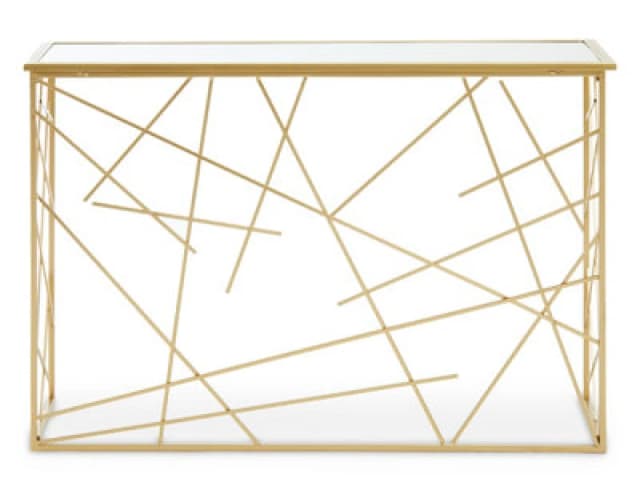 Premier Housewares Farran Gold Finish Console Table With Mirror Top Gold