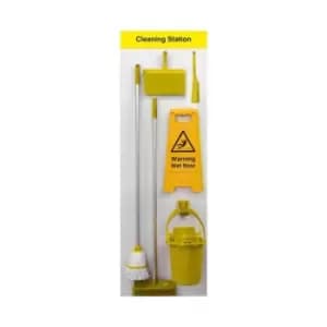 Shadow Board Cleaning Station with Lean Stand, Stocked with Hooks, Style B Yellow, (610mm x 2000mm)
