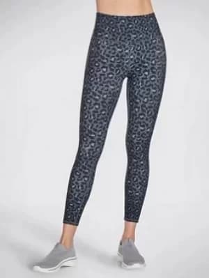 Skechers Midnight Leopard High Waisted 7/8 Leggings, Black/Navy, Size L, Women