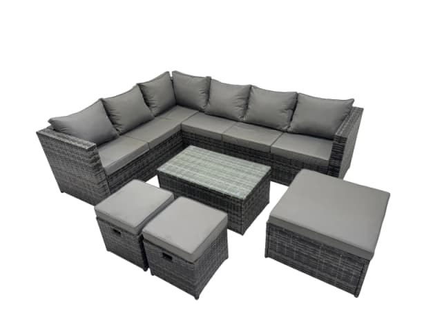 Fimous Outdoor Rattan Garden Furniture Set with 3 Stools Dark Grey Mixed Dark Grey Unisex