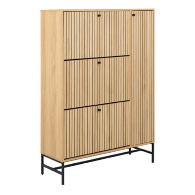 Furniture To Go Albany Shoe Cabinet 3 Flip Down Doors 1 Pull Open Door In Oak/black Legs