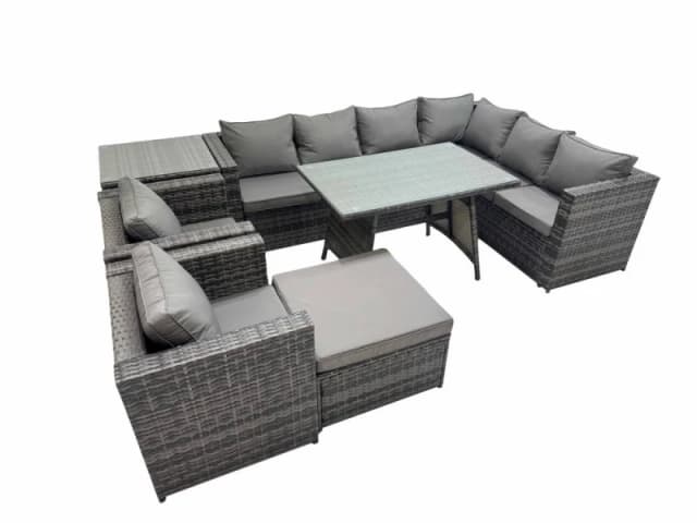 Fimous Patio Furniture Sets with Dining Table Big Stool Side Table in Dark Grey Dark Grey Unisex