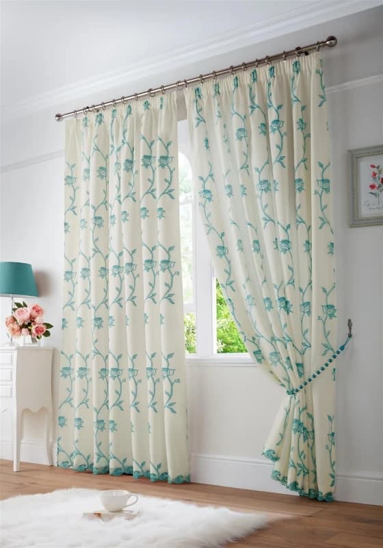 Luxury Living Exe Embroidery Voile Curtains in Teal Size: 229cm width x 229cm drop Teal Unisex 229cm width x 229cm drop