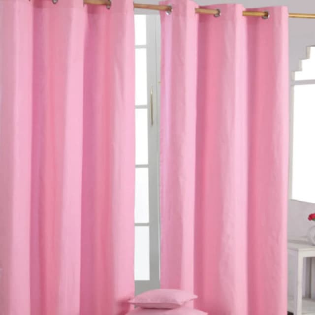 Homescapes Plain Pink Cotton Eyelet Curtains 117 X 137 Cm
