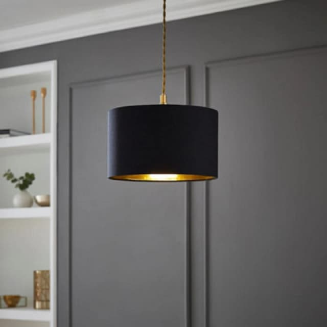 ValueLights ValueLights Reni Black with Metallic Gold Inner Easy Fit Drum Ceiling Lamp Shade Size: Small Black Small Unisex 5016529270768