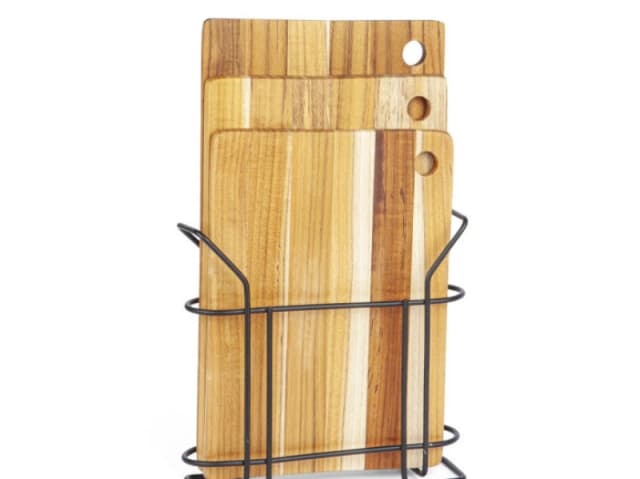 Stolf Set of 3 Edge Grain Teak Wood Cutting Board with Stander Natural unisex