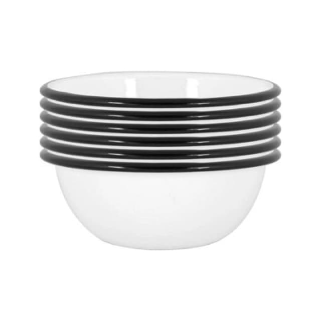 Argon Tableware White Enamel Bowls - 16Cm - Black - Pack Of 6
