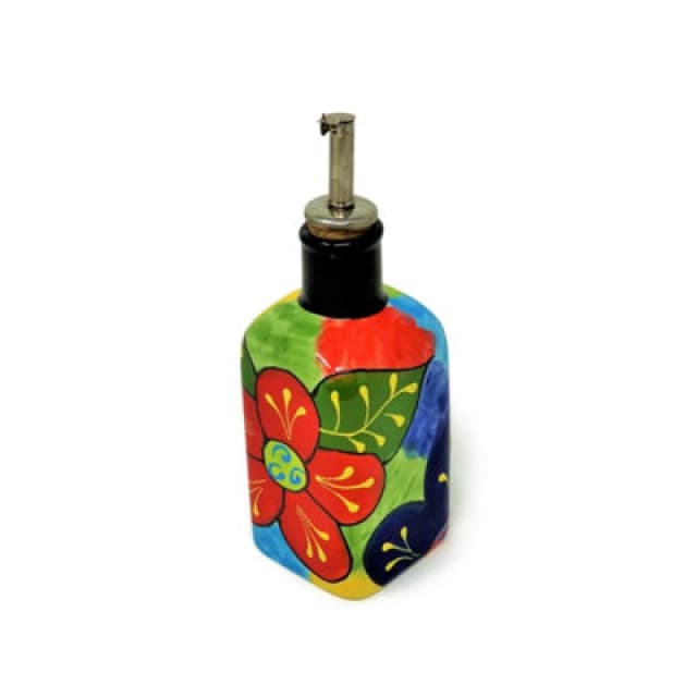 Verano Spanish Ceramics Classic Spanish Hand Painted Kitchen Dining Squared Oil Drizzler 250ml Floral Multi unisex