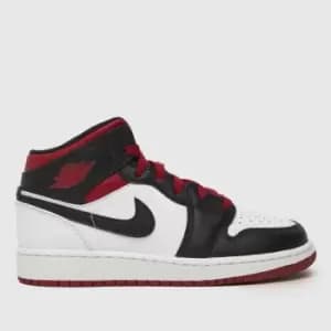 Nike Jordan White & Black Air 1 Mid Boys Youth Trainers